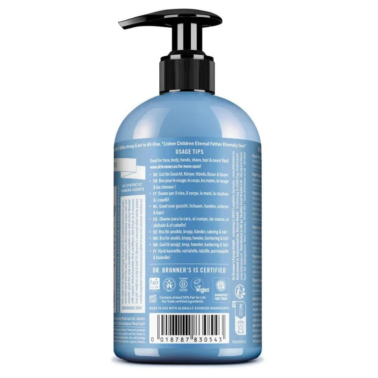 Dr Bronners Baby Mild Organic Pump Soap for bath and shower, 710ml bottle with pump dispenser, gentle and natural for baby&