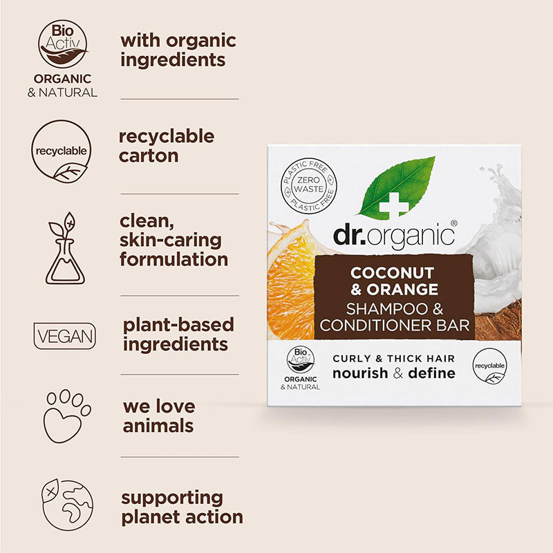 Dr Organic  Coconut Orange Shampoo And Conditioner Bar