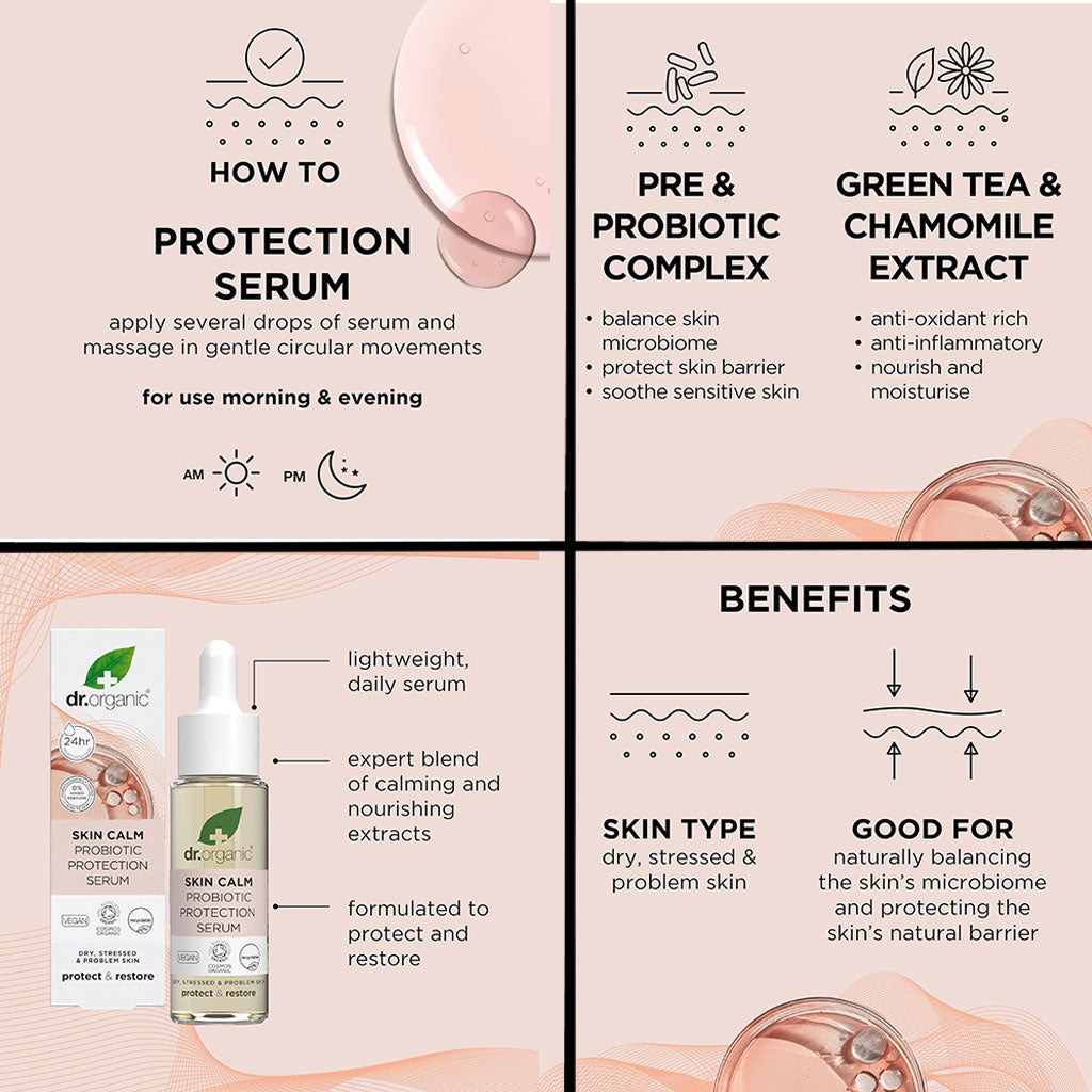 Dr Organic Skin Calm Protect And Restore Probiotic Protection Serum