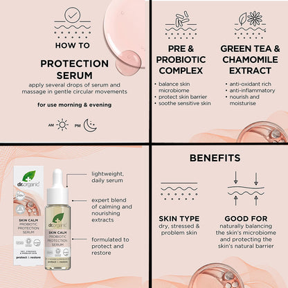 Dr Organic Skin Calm Protect And Restore Probiotic Protection Serum