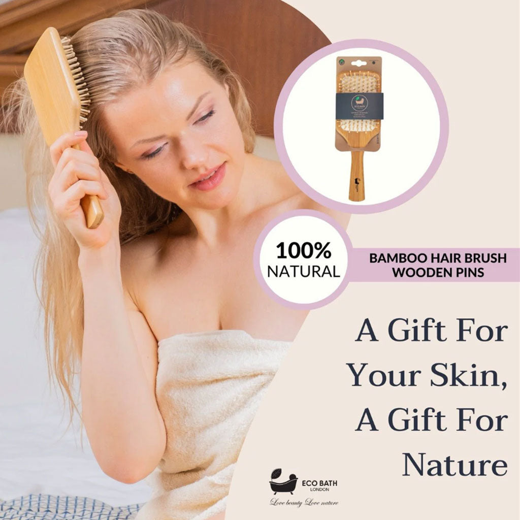 Eco Bath London Bamboo Massage Hair Brush Wooden Pins