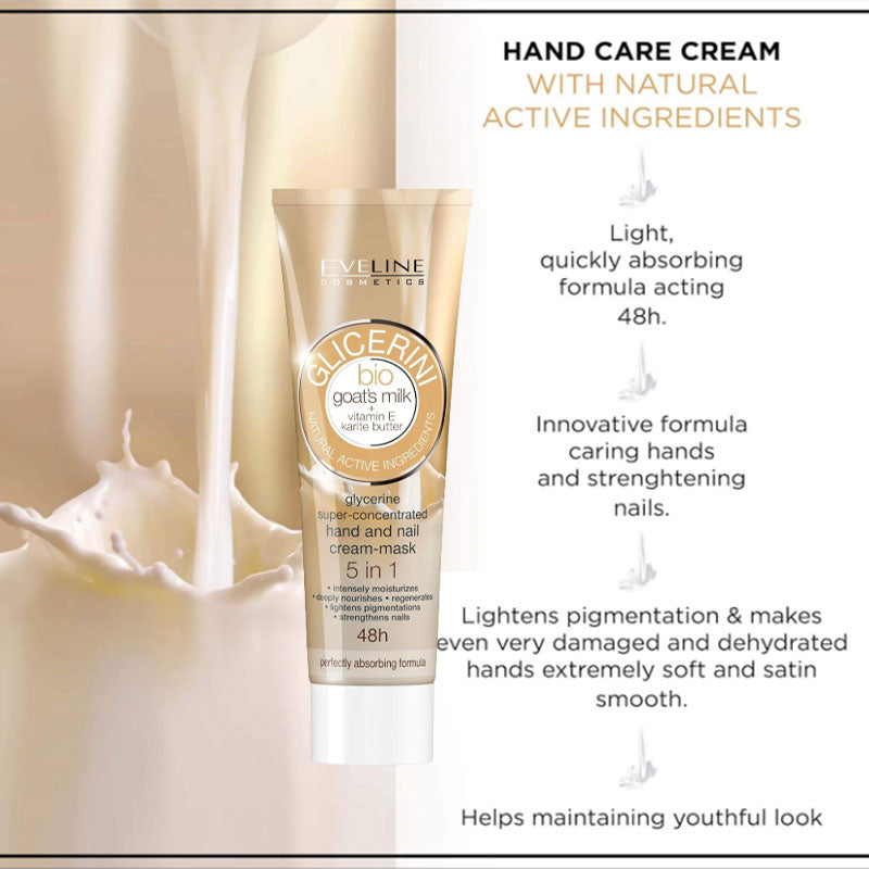 Eveline Bio Goat Milk 5 In 1 Glycerine Hand Nail Cream Mask