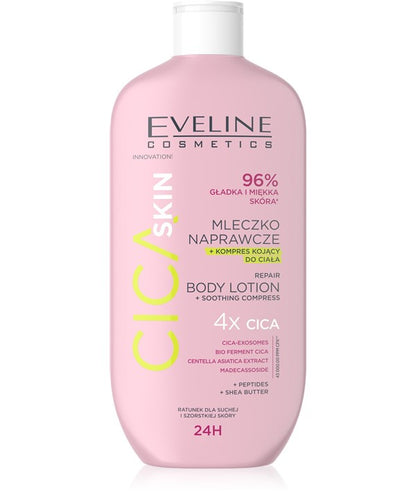 Eveline Cica Skin Repair Body Lotion bottle with pump, designed for nourishing and soothing skin care.