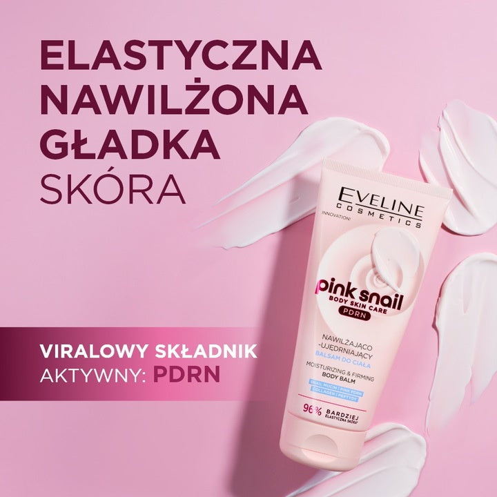 Eveline Pink Snail moisturizing and firming body balm jar with a pink label, designed for nourishing and toning skin.