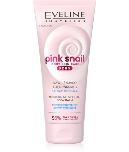 Eveline Pink Snail Moisturizing and Firming Body Balm jar with pink design, showcasing the nourishing body care product.