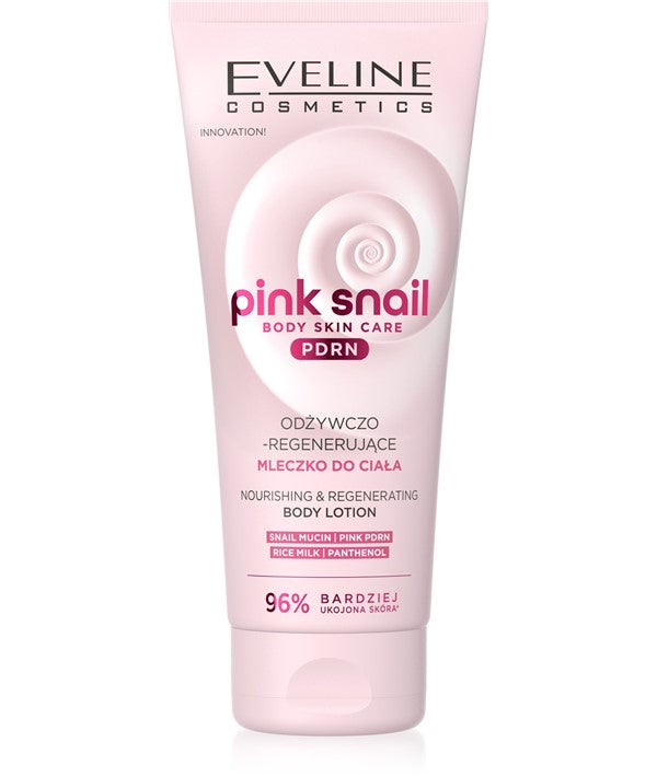 Eveline Pink Snail Nourishing Body Lotion in 200ml bottle, showcasing smooth, pink packaging for nourishing body care.