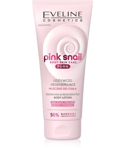 Eveline Pink Snail Nourishing Body Lotion in 200ml bottle, showcasing smooth, pink packaging for nourishing body care.