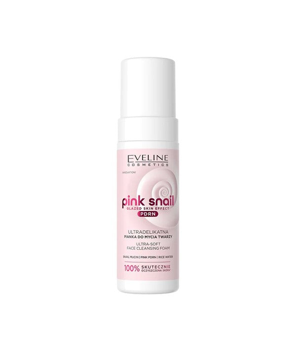 Eveline Pink Snail Ultra Soft Face Cleansing Foam in a 150ml bottle, gentle skin cleanser with soft foam texture.