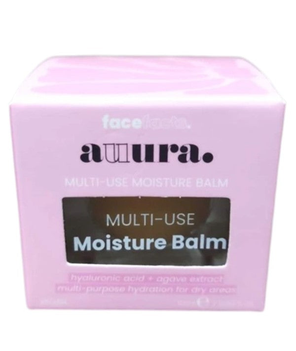 Face Facts Auura Multi-Use Moisture Balm jar showing the hydrating moisturizer for face and skin care.