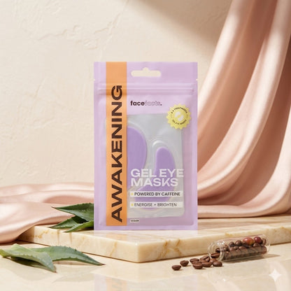 Face Facts Awakening Caffeine Gel Eye Masks shown on a person&