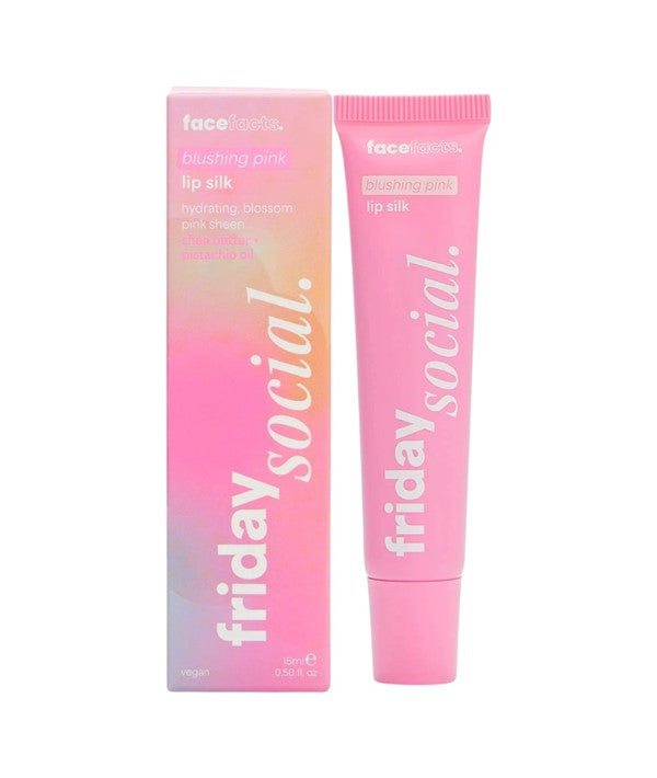 Face Facts Friday Social Lip Silk in Blushing Pink lip care product tube and applicator