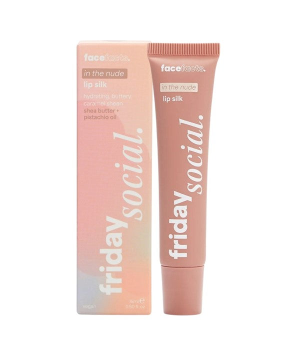 Face Facts Friday Social Lip Silk lip care in The Nude shade tube and packaging