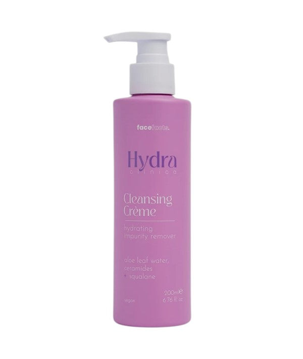 Face Facts Hydra Clinica hydrating impurity remover cleansing creme for smooth, refreshed skin, showing the creamy textured product in the image.