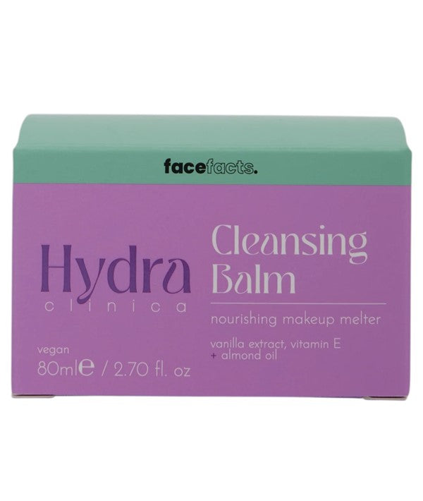 Face Facts Hydra Clinica nourishing makeup melter cleansing balm in a jar, designed for gentle skin cleansing and hydration.
