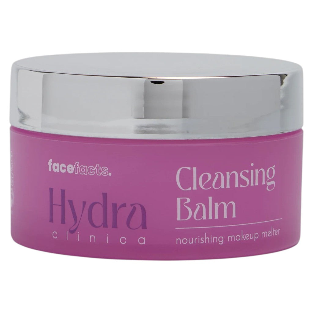 Face Facts Hydra Clinica Nourishing Makeup Melter Cleansing Balm in a jar, showing its creamy texture and hydrating formula for skin cleansing.