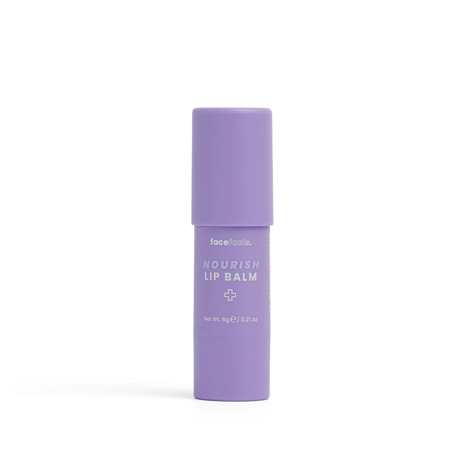 Face Facts Nourish Lip Balm with green tea and algae extract, moisturizing lip care product in a sleek tube.