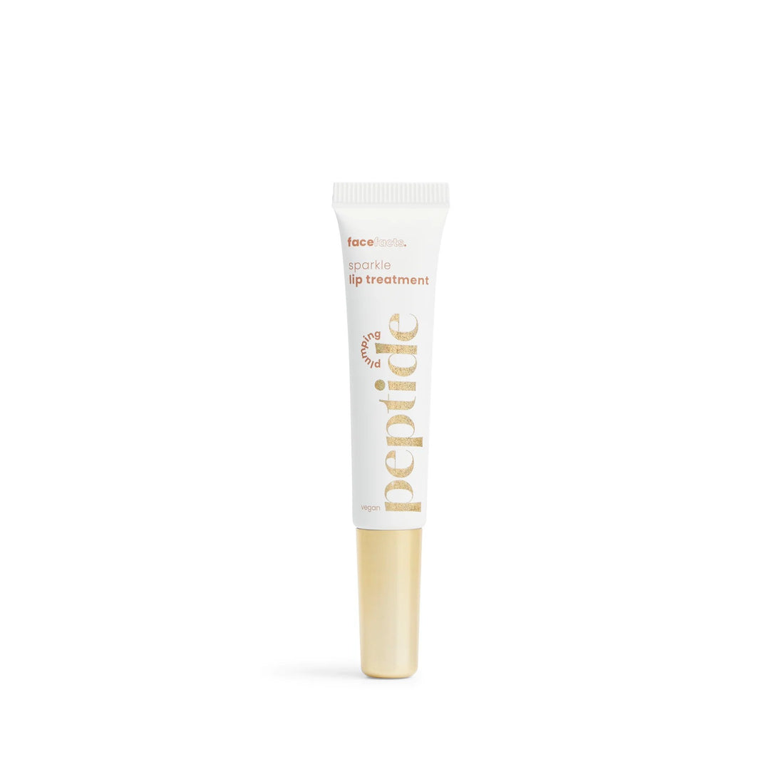 Face Facts peptide plumping lip treatment with sparkle, babassu oil, and shea butter, showing the nourishing lip care product.