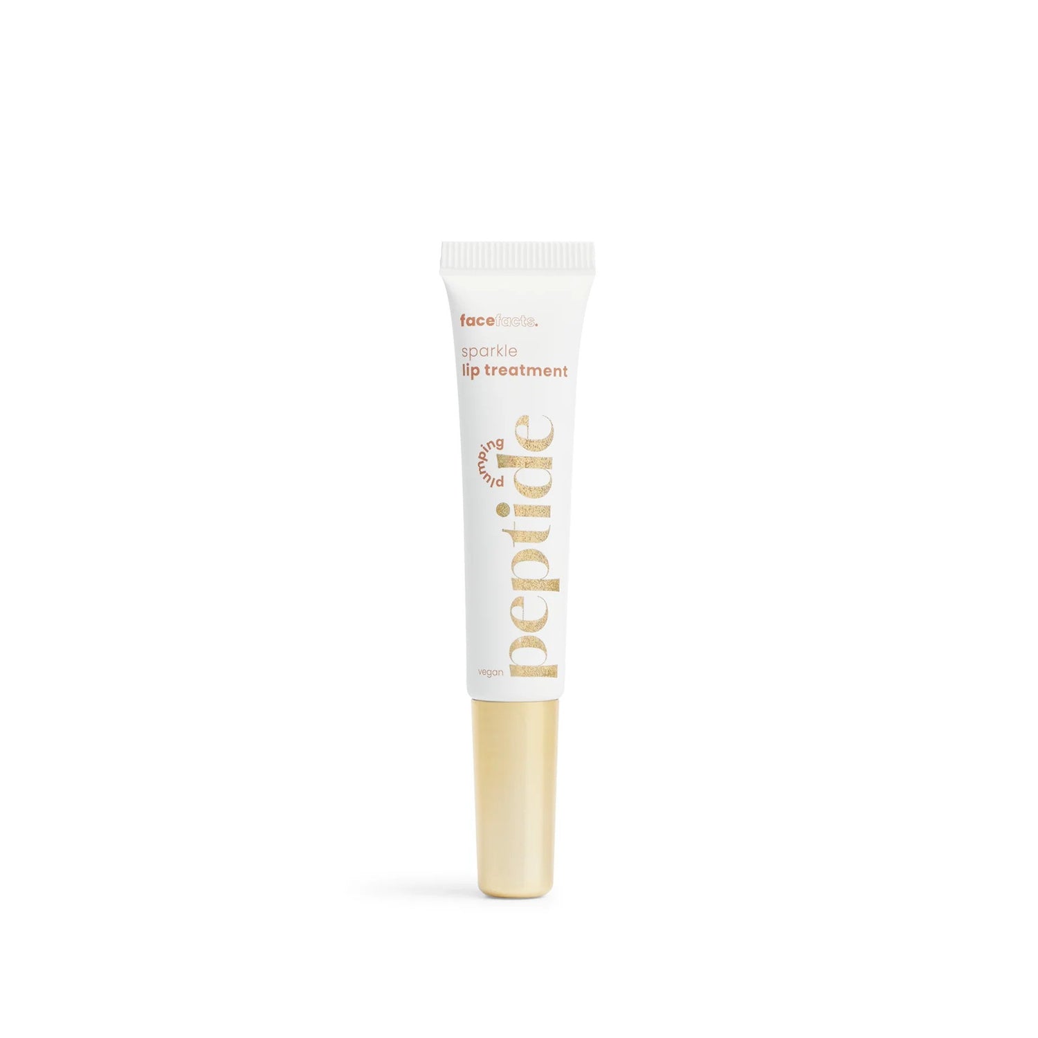 Face Facts peptide plumping lip treatment with sparkle, babassu oil, and shea butter, showing the nourishing lip care product.