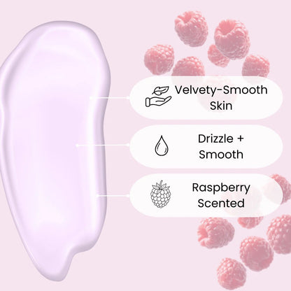 Face Facts Scuup Raspberry Ripple Cream Body Lotion bottle with raspberry-colored label and creamy texture visible.