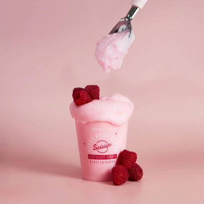 Face Facts Raspberry Ripple Sugar Body Scrub in a jar, showing the textured scrub with raspberry ripple scent for bath and shower use.