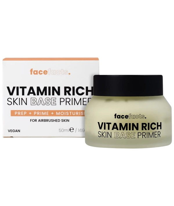 Face Facts Vitamin Rich Skin Base Primer for face makeup, 50ml bottle with smooth texture and nourishing formula.