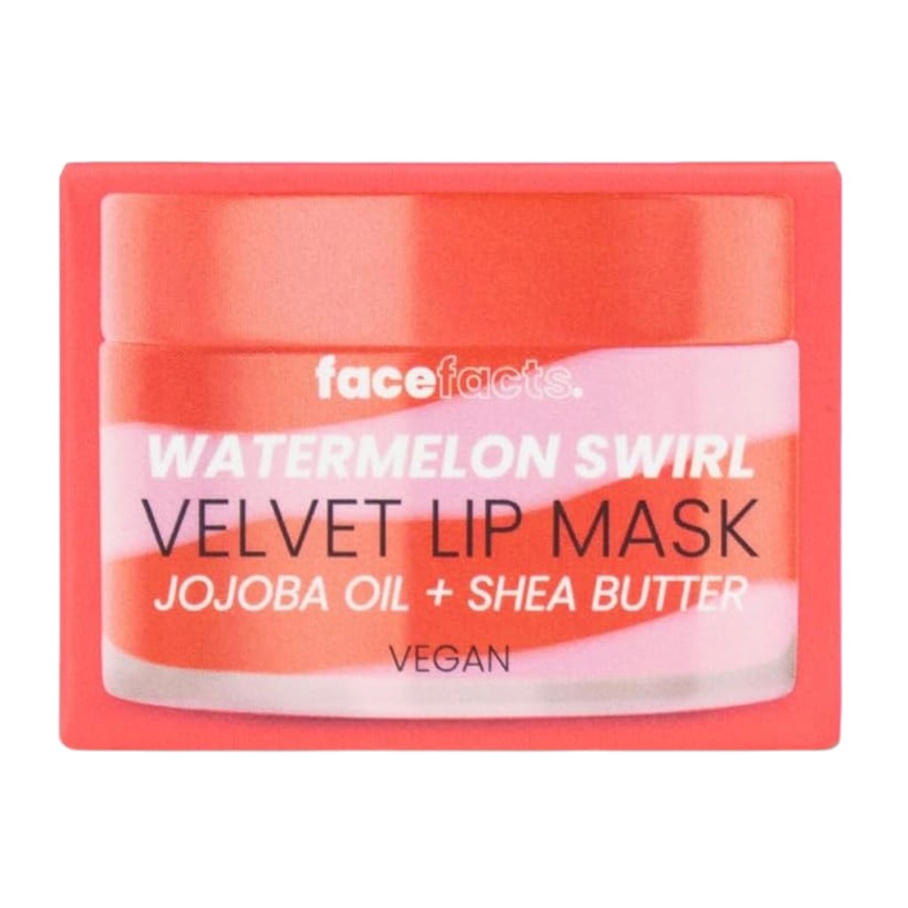 Face Facts Watermelon Swirl Velvet Lip Mask lip care product in a pink swirl design jar