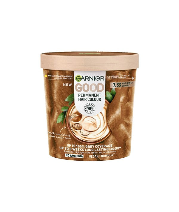 Garnier Good Permanent Hair Colour 7.33 Hot Honey Blonde with a box showing the hair dye and color swatch