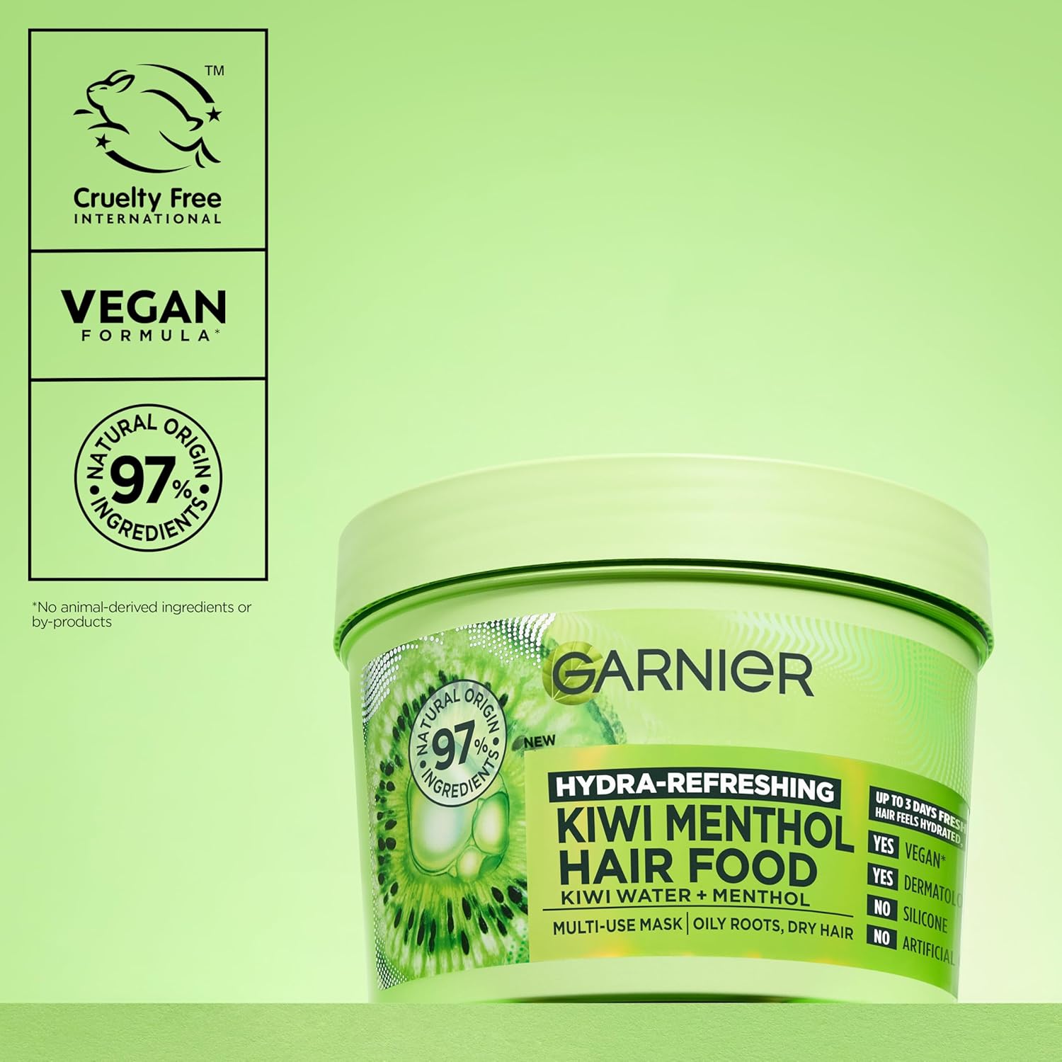 Garnier Hydra Refreshing Kiwi Menthol Hair Food bottle, 400ml, with fresh kiwi and menthol ingredients for nourishing hair treatment.