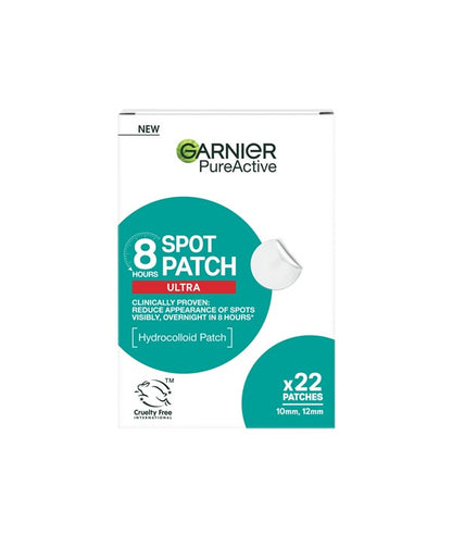 Garnier Pure Active 8 Hours Ultra Spot Patches for targeting blemishes and acne on clear skin.