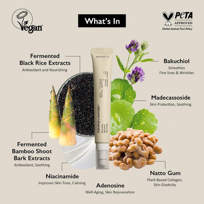 Haruharu Wonder Black Rice Bakuchiol Eye Cream in 20ml jar, K-beauty moisturizer with black rice and bakuchiol for eye care.