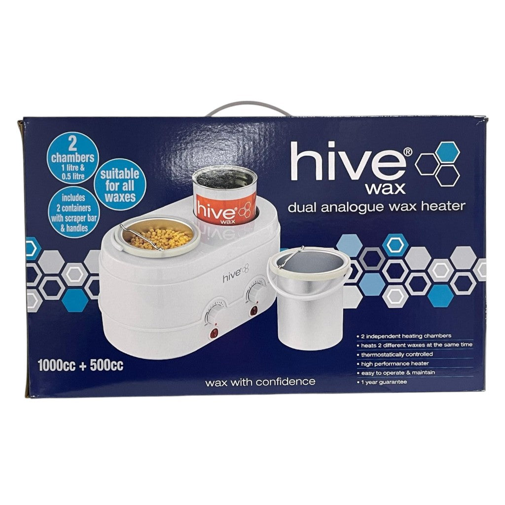 Hive Dual Analogue Wax Heater for personal care, featuring dual heating chambers and adjustable temperature controls.