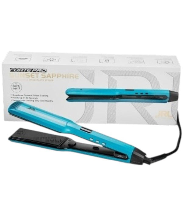 JRL Professional Forte Pro Sunset Sapphire wide plate hair styler with blue ceramic plates, designed for smooth, sleek styling.