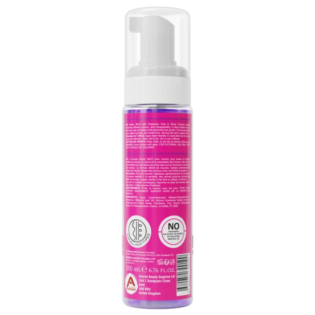 Allored Beauty Jamaican Black Castor Oil with Rosemary hold and shine foaming mousse for hair styling, visible in the product image.