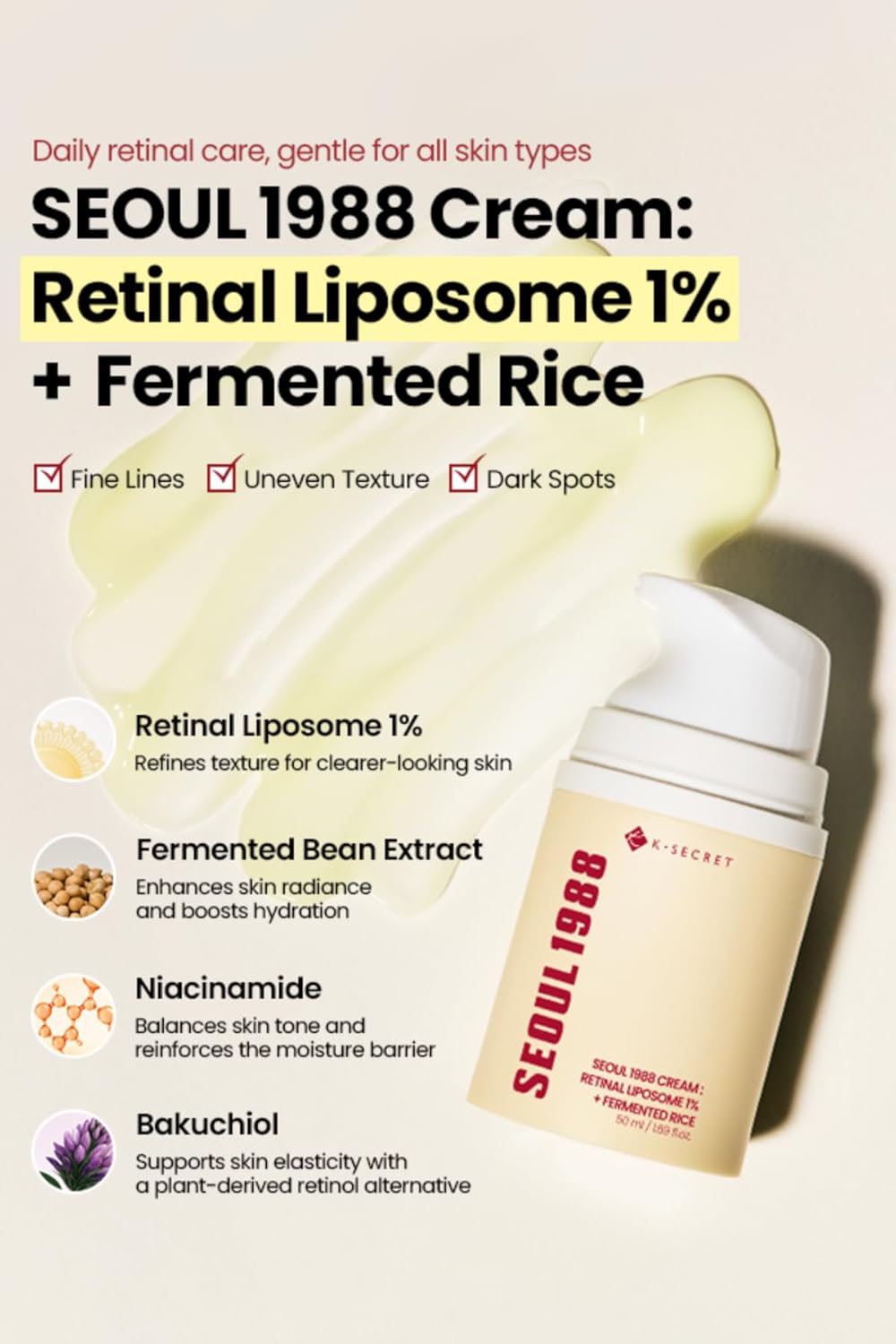 K Secret Seoul 1988 Cream Retinal Liposome 1 Percent Plus Fermented Rice