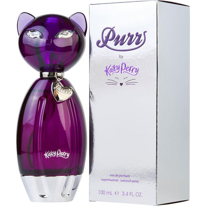 Katy Perry Purr Eau De Parfum bottle, featuring a sleek design and cat-shaped cap, 100ml for her fragrance.
