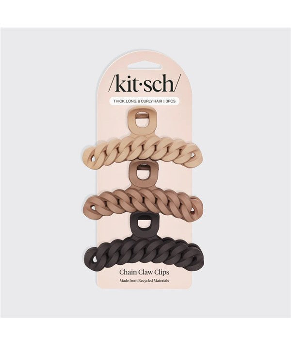 Kitsch 3-piece neutral chain claw hair clips set, stylish hair accessories for securing hair in natural tones.