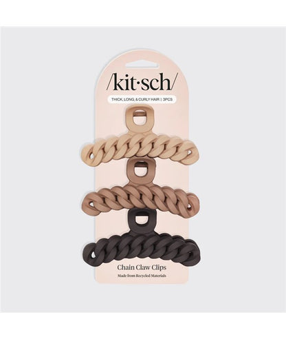 Kitsch 3-piece neutral chain claw hair clips set, stylish hair accessories for securing hair in natural tones.