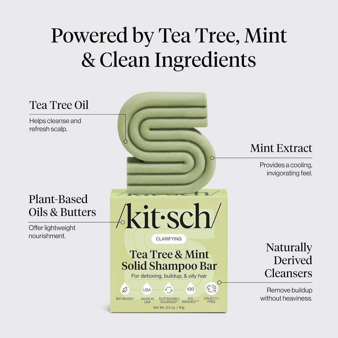 Kitsch  Clarifying Tea Tree And Mint Solid Shampoo Bar