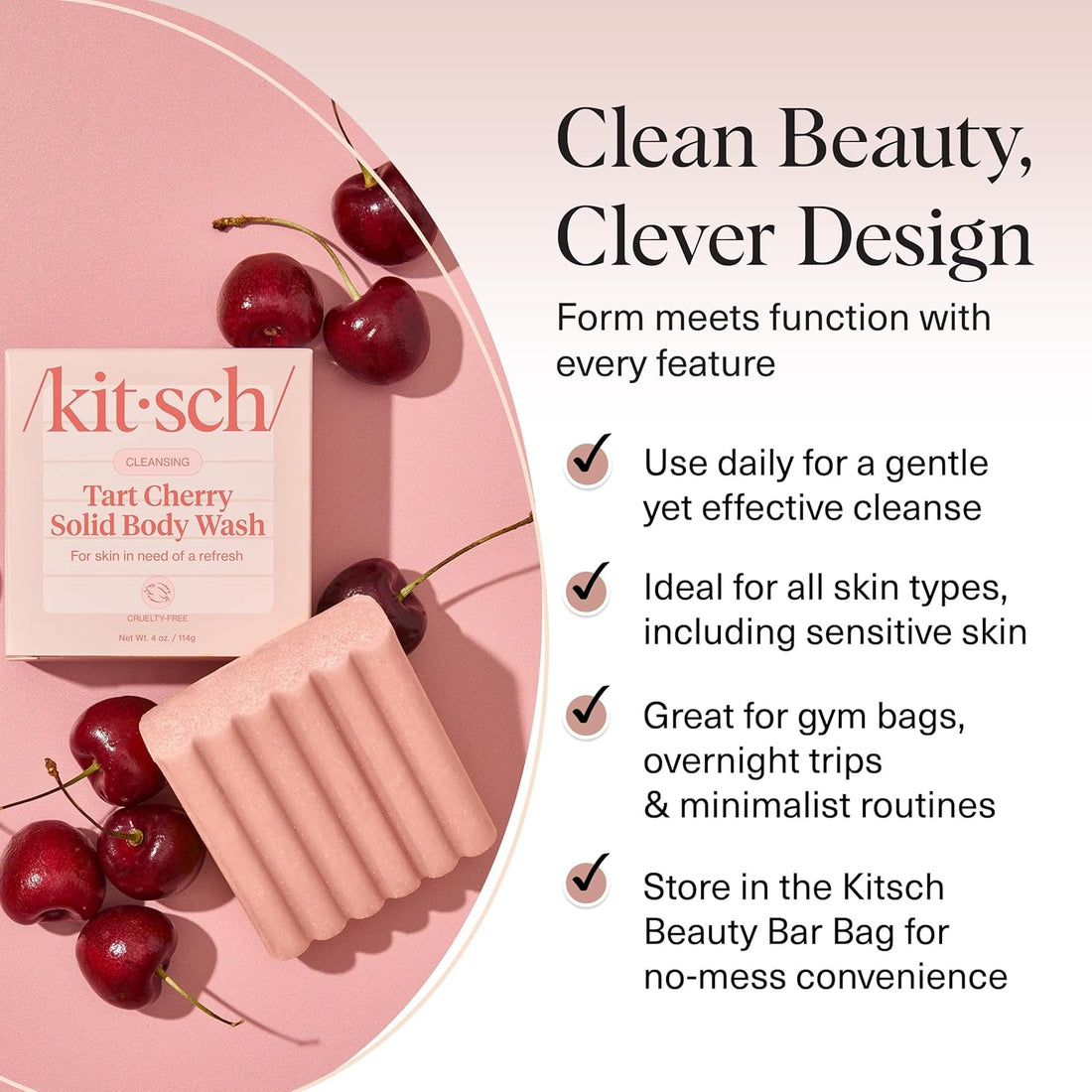 Kitsch  Cleansing Tart Cherry Solid Body Wash Bar