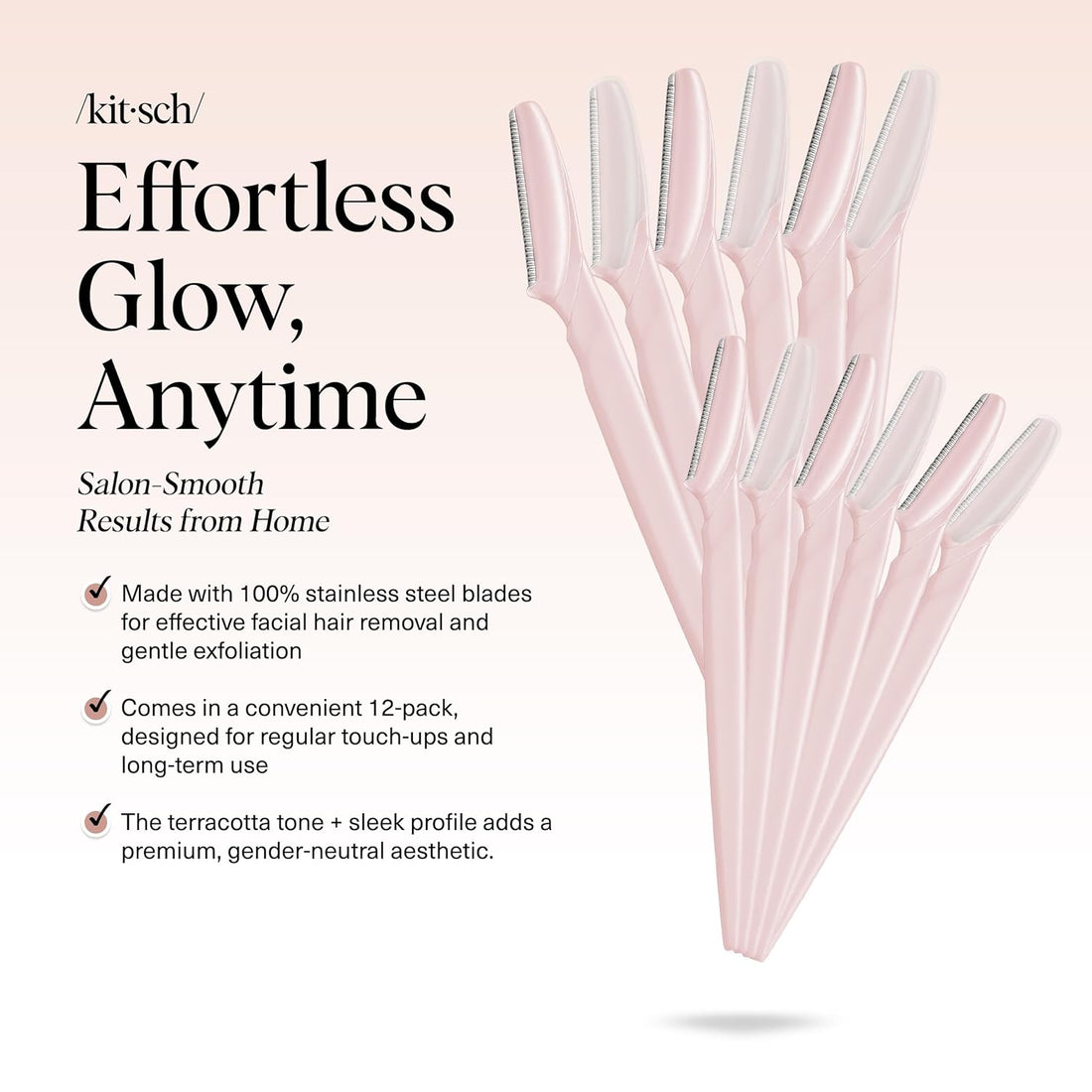 Kitsch eco-friendly dermaplaner razor for face and body, with a sleek handle and precision blade for gentle exfoliation.