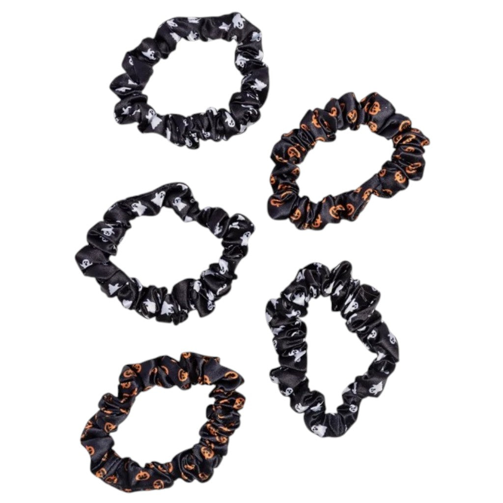 Kitsch  Extra Gentle Ruched Satin Scrunchies Ghosts And Pumpkins