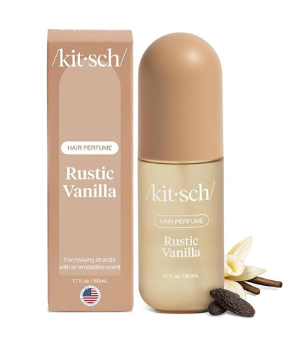 Kitsch Rustic Vanilla hair perfume bottle, 50ml, with rustic vanilla scent perfect for hair styling and refreshing fragrance.