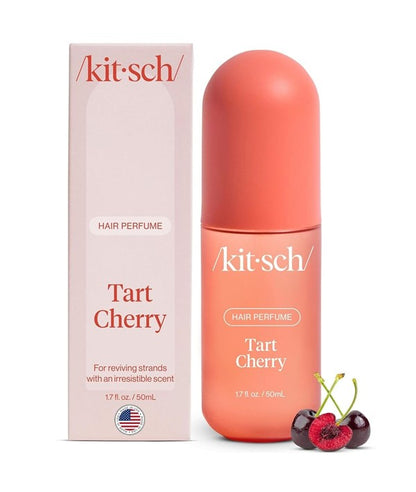 Kitsch Tart Cherry Hair Perfume spray bottle, 50ml, featuring a stylish design for hair styling and fragrance.