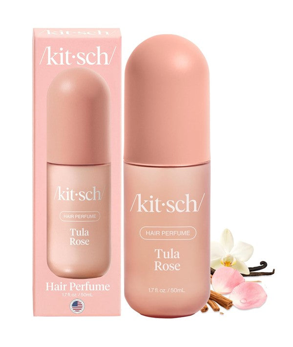 Kitsch Tula Rose Hair Perfume bottle, 50ml, for hair styling with floral rose scent, featuring a sleek design.
