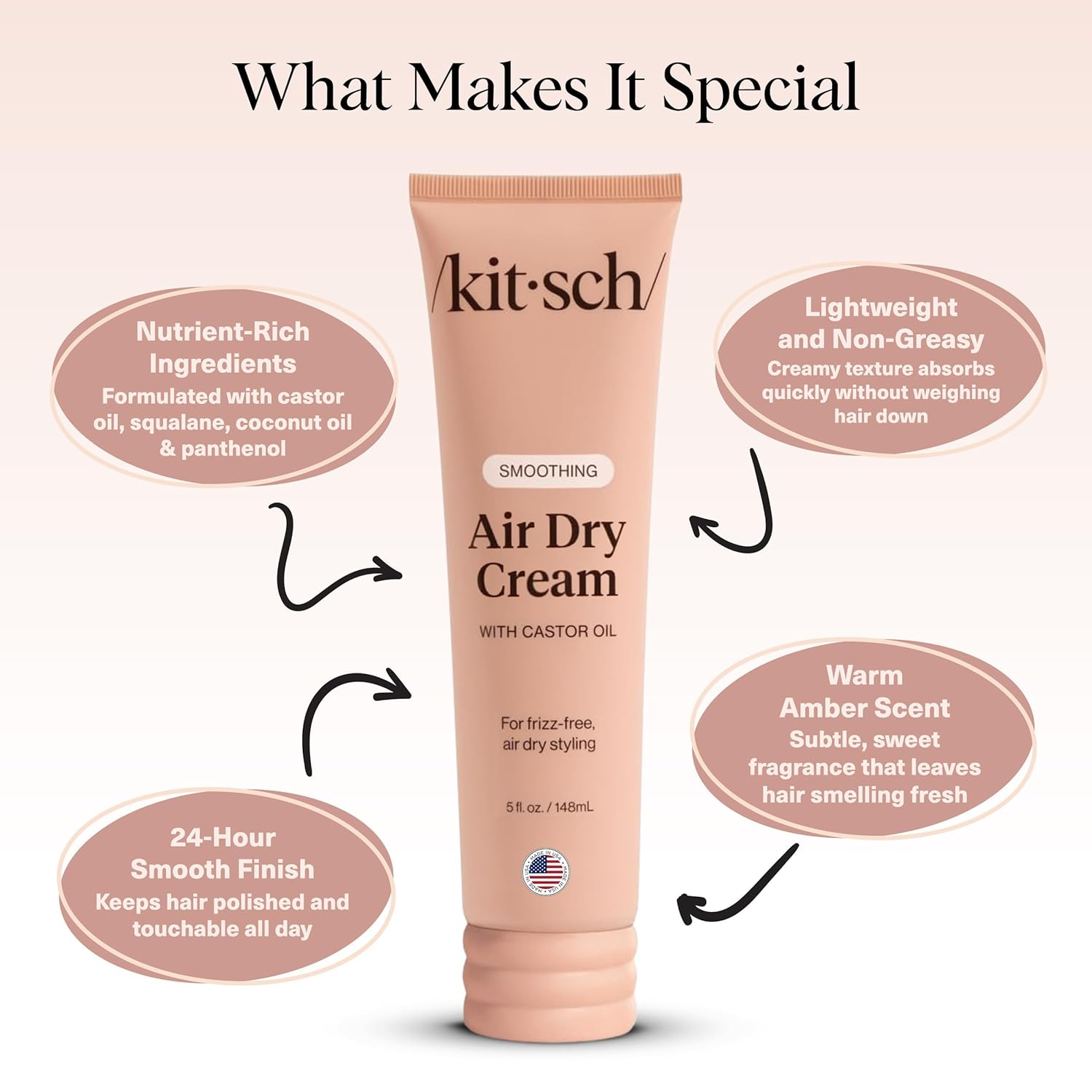 Kitsch  Hair Smoothing Air Dry Cream With Castor Oil