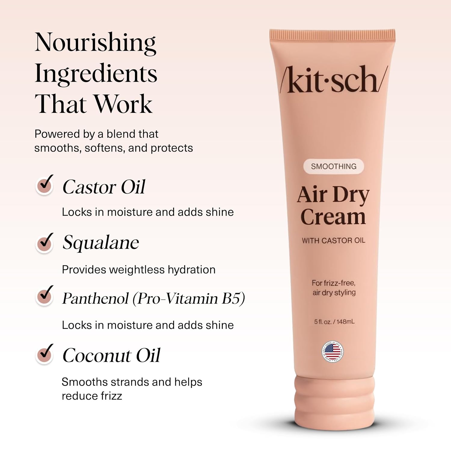 Kitsch  Hair Smoothing Air Dry Cream With Castor Oil