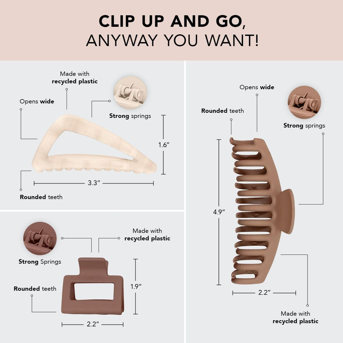 Kitsch  Large Assorted Hair Claw Clips