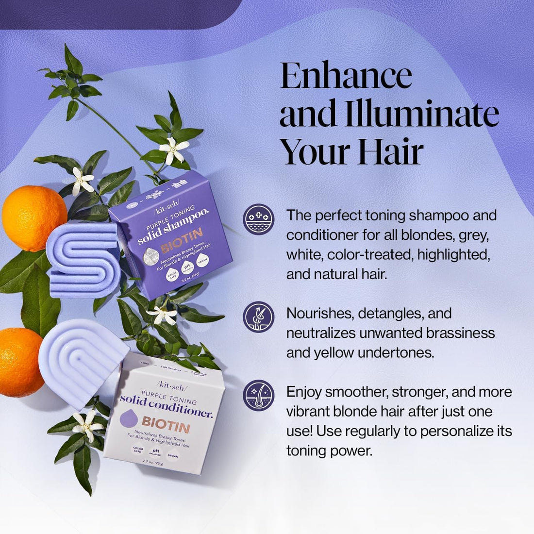 Kitsch neutralizing purple toning conditioner bar set, showcasing two solid conditioner bars for blonde hair care.