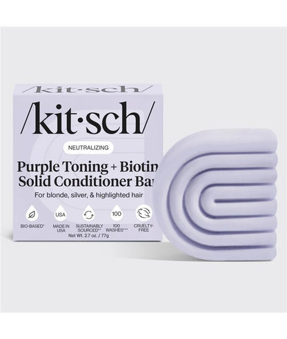 Kitsch neutralizing purple toning solid conditioner bar for blonde hair, shown in a sleek black container.