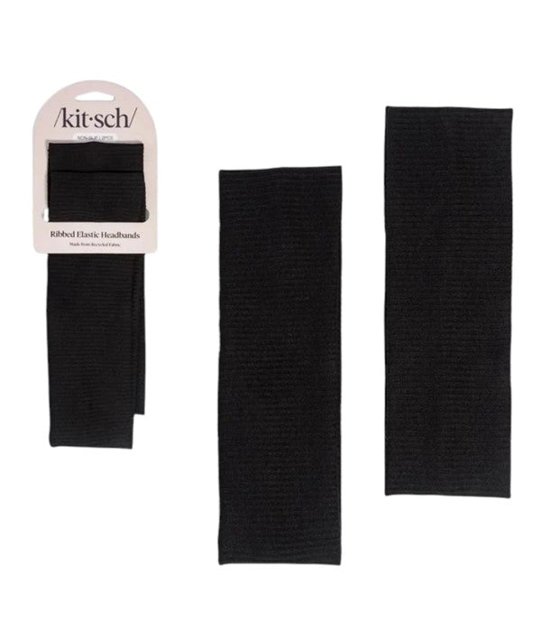Kitsch  Non Slip Ribbed Elastic Headbands Black